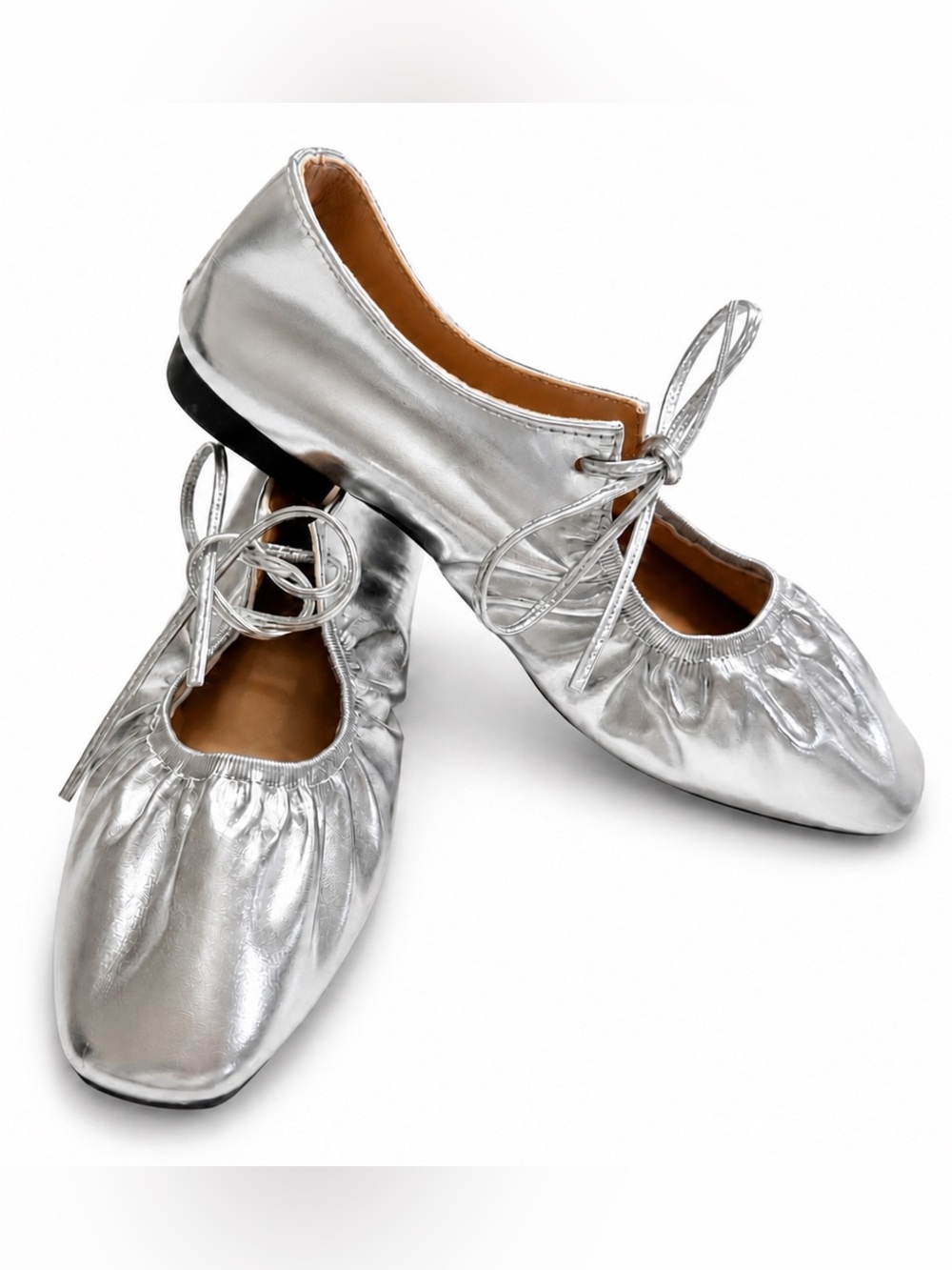 Silver Mirror Ballet Flats NWT Vegan Reflective Padded Comfort
